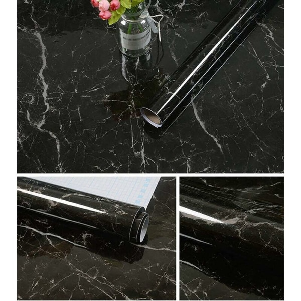 Black Marble Tapet Peel and Stick Wallpaper 23.6&quot;&times; 197&quot; Självhäftande Avtagbar Vinyl Vattentät Con