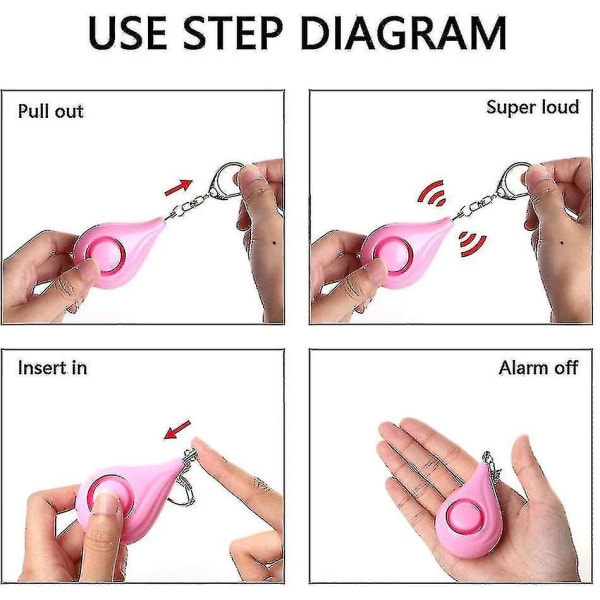Henkilökohtaiset hälyttimet naisille, itsepuolustusturvahälytys avaimenperä (3 kpl, 3 väriä)