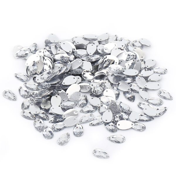Drop Shape Resin Flatback Rhinestone - 200st, dubbla hål, vit