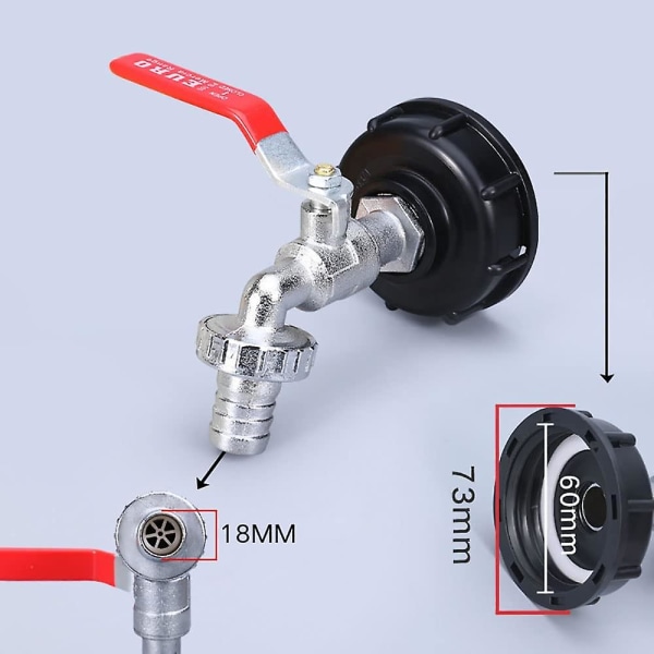 Krantank 1000l Regnvannsoppsamler, Ibc Vanntank Adapter 1/2&#39; Dual Rain, Legeringsmateriale Kran Laget Pp Grov gjenge 60mm