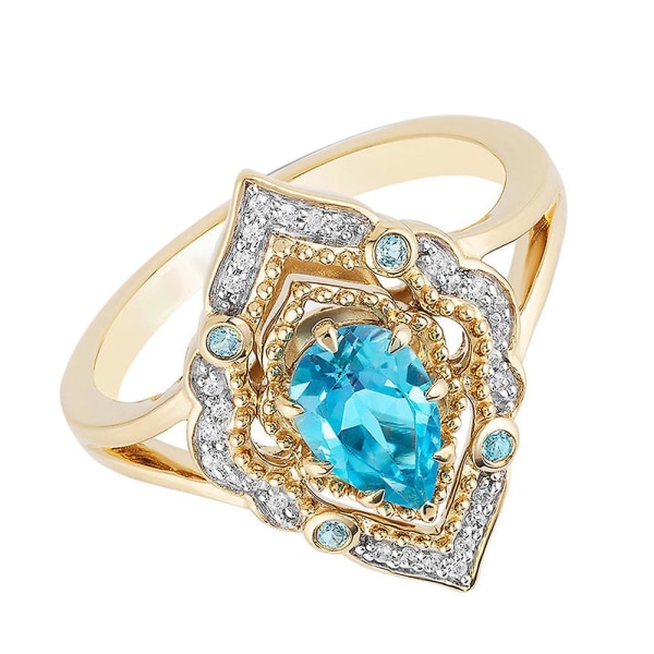 Waterdrop Faux Blue Topaz Kvinnor Hollow Finger Ring Party Bankett Smycken Present US 7