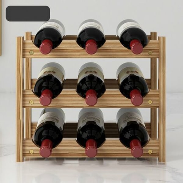 Viiniteline Vaakasuuntainen pulloteline, 3 tasoa 9 pullolle Puinen viinipulloteline Mitat 33,5x22,3x28 cm pulloteline P