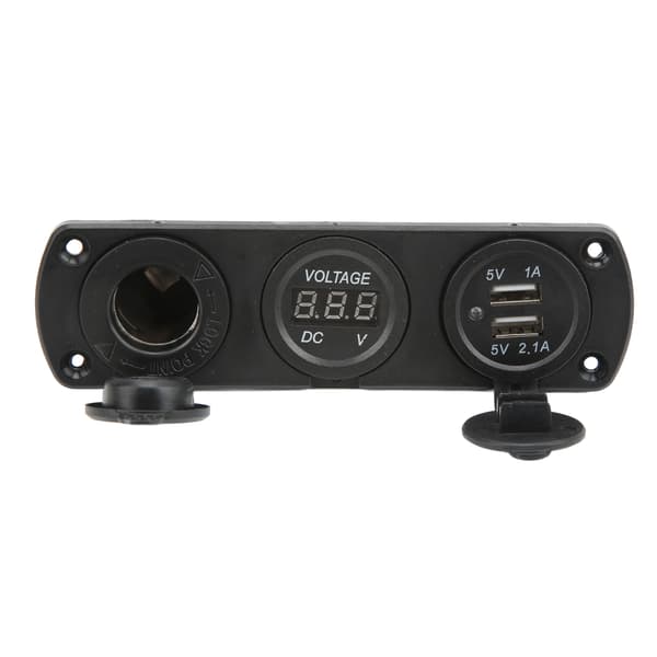 3 i 1 Ladder Socket Panel Dobbel USB-kontaktpanel Sigarettennerkontakt LED Digital Voltmeter for Lastebil Marine RV