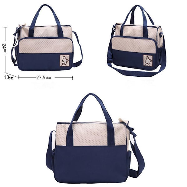 Viisiosainen Mummy Bag vaippalaukku Monitoiminen matka-vedenpitävä muumiolaukku, äitiyslaukut, joissa on suuri kapasiteetti ja useita taskuja A916-01 Dark blue