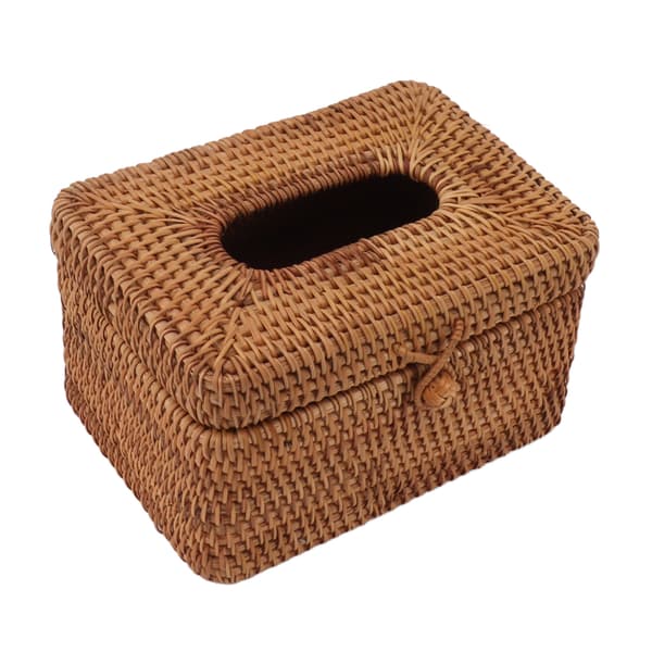 Rektangulær Rattan Tissue Box Holder Badeværelse Organizer Bordplade Soveværelse Stue Bil Kontor