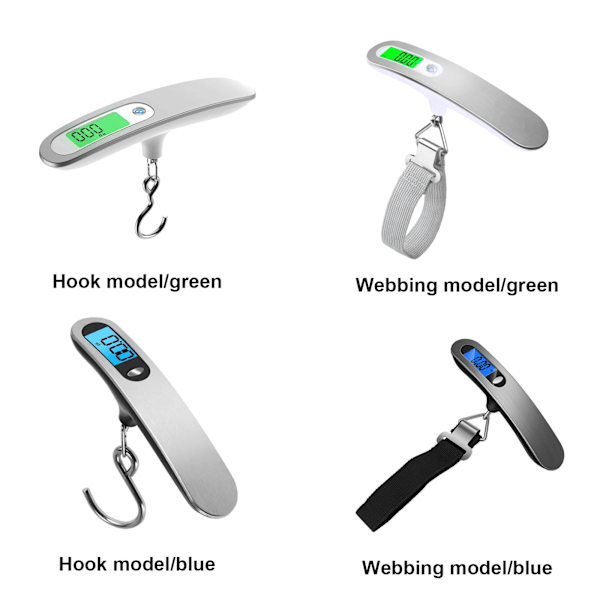 Bärbar elektronisk hängande våg med rund knapp i rostfritt stål och grön bakgrundsbelysning (bandtyp)