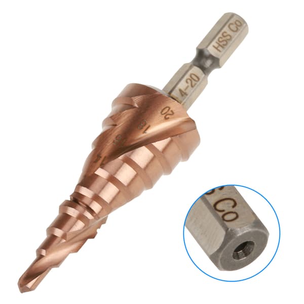 Snabbstål Hex Skaft Spiralspår Steg Kobolt Borr 4-20mm