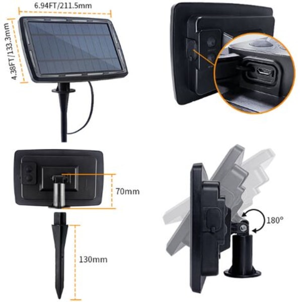 Strängljus utomhus, g40 solslinga, 1200 ma solenergi, 25FT, 15 lampor