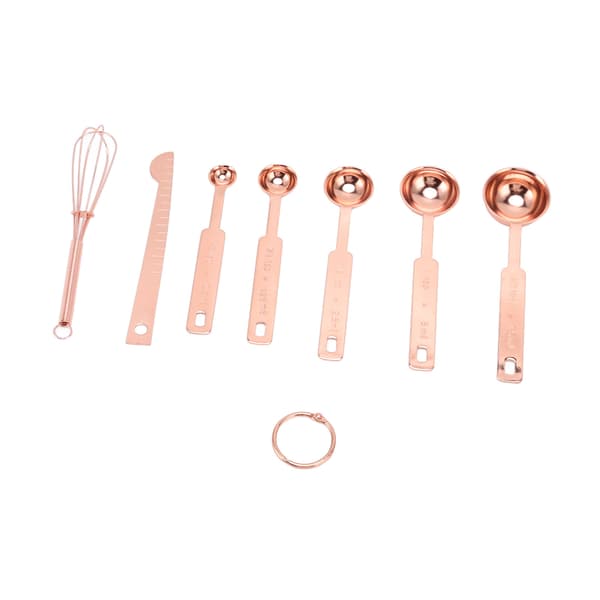 Rustfritt stål 7 i 1 stablebart måleskje sett Rose Gold Egg Separator Leveler