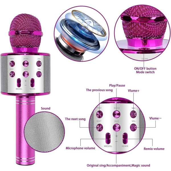 Mikrofoni, langaton Bluetooth karaoke-mikrofoni lapsille, kannettava 4-in-1-käsimikrofonilaite, kodin KTV-soitin kaiuttimella ja levyllä