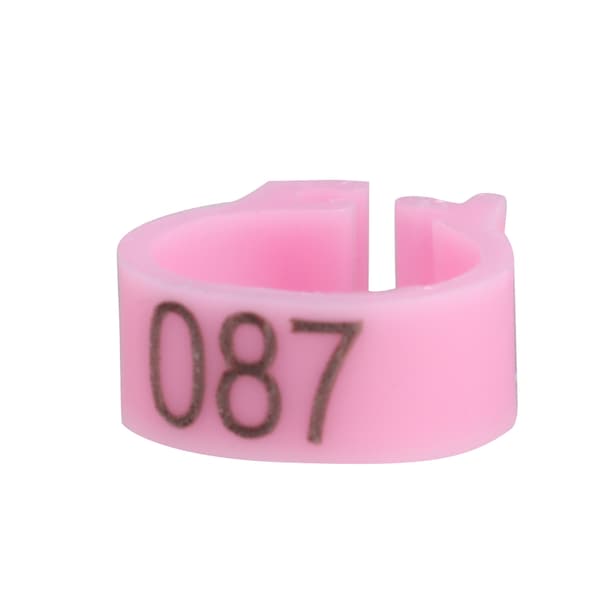 100 stk. 8 mm nummererede lyserøde plastik duefodringe 001-100