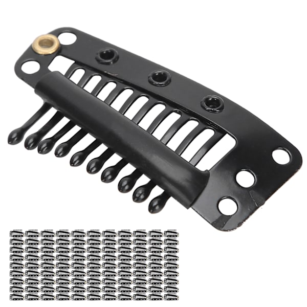 100 stk. 10 Tænder Hår Extensions Clips DIY Hårstykke Rustfrit Stål Sort Snap Clips