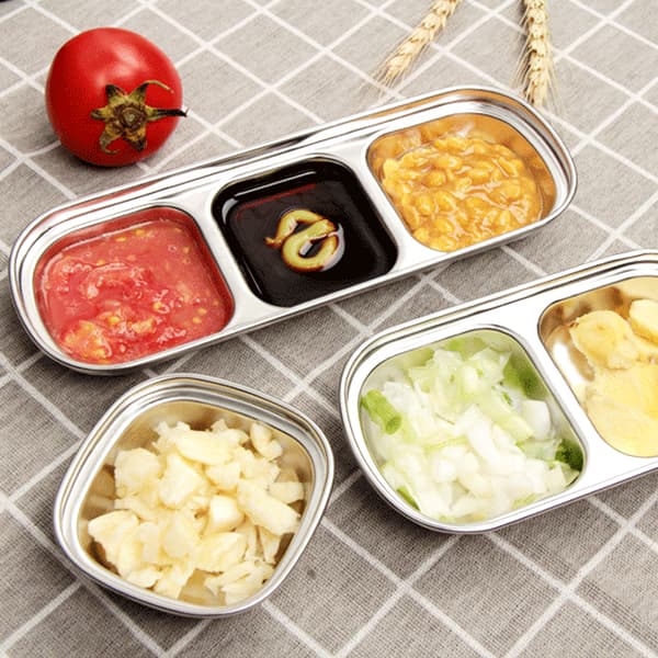 Tre-Ruds Saucefad i Rustfrit Stål - Perfekt til Krydderi, Snacks og Dip