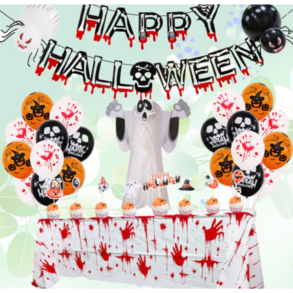 Halloween Ballon Sæt Blod Banner Papir Honeycomb Stereo Ghost Pakke Ghost Festival Festdekoration (Halloween Blood Hånddug Sæt 1)