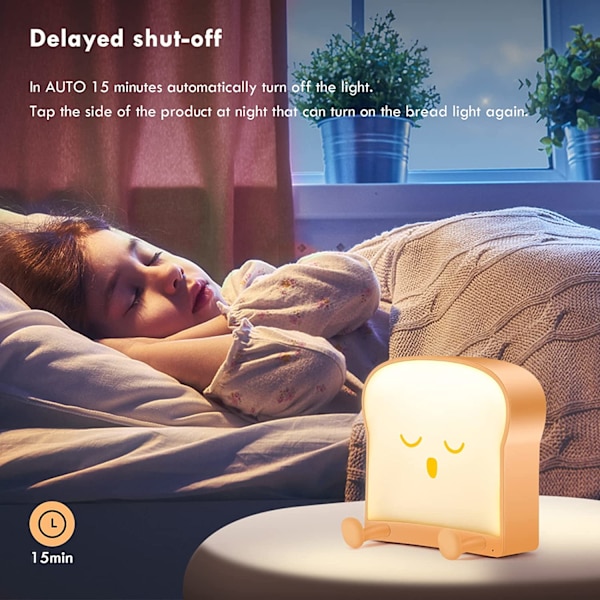 Toast Night Light, Cute Toast Light, Dæmpbar LED Nat Light, Touch Sensor Light til soveværelset, Mobiltelefonholder, Soveværelse Skrivebordsindretning