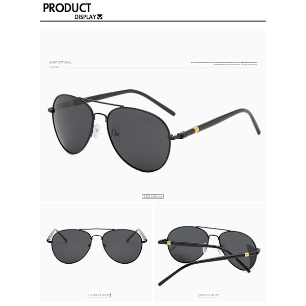 Miesten polarisoidut metalliset aurinkolasit Silver frame, black and gray piece