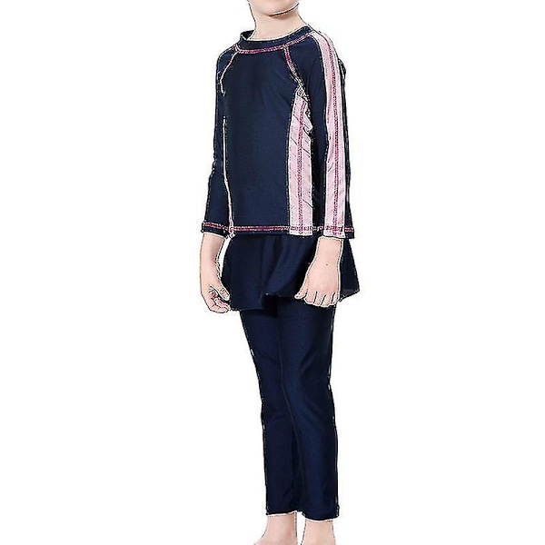 3st/ set Modest Burkini Badkläder Barn Flickor Muslimska Islamiska Cap Strandkläder Navy Blue 7-8 Years