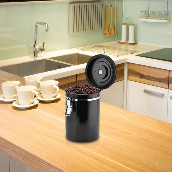 Stor Sort Lufttæt Kaffebeholder i Rustfrit Stål (1,8L)