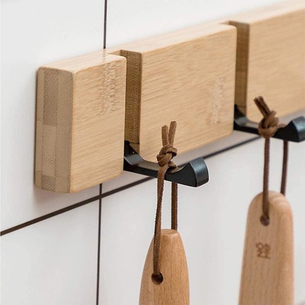 Moderni seinätakkin koukku, puinen naulakko kokoontaitettava bambu takkikoukku 4/5 liikuteltavalla koukulla takkeihin, takkeihin, huiveihin, käsilaukkuihin ja muuhun 4 hooks