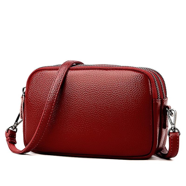 Læder Dametaske Blødt Læder Lille Taske 2022 Ny Net Rød Mode All-match Top Layer Koskind Dame One-Soulder Messenger Bag A916-1243 Red