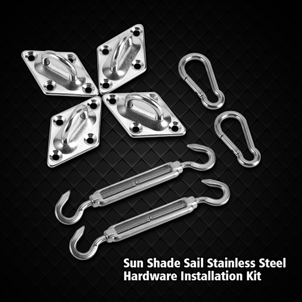 8-delt Sølvfarvet Rustfrit Stål Hardware Kit til Montering af Solsejl