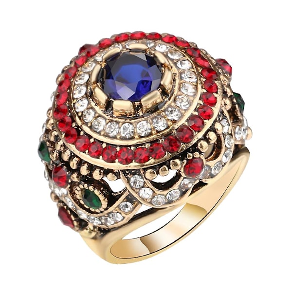 Kvinnor Lyx Rund Färgglad Strass Inläggning Finger Ring Party Smycken Present US 9