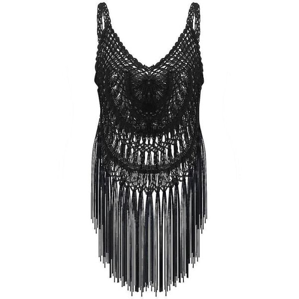 kvinnor Boho Holiday Beach Sexig Bikini Cover Up Klänning Virkad Spets Fringe Badkläder S