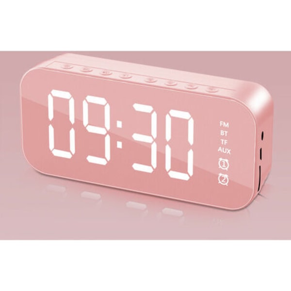 Multifunktionell LED digital väckarklocka, rosa Bluetooth högtalare
