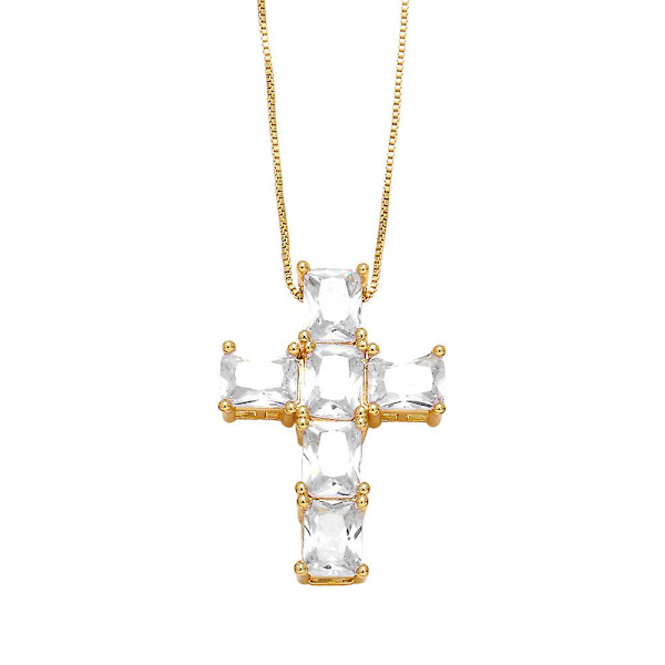 Halskæde Vintage Zircon Cross Fashion Jewelry Ac10020 Pink