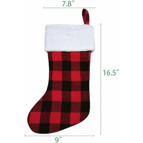 3-pack 16,5 tum buffelpläd julstrumpa med plysch manschettstrumpa Rustik julstrumpa set för Fa