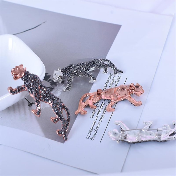 Glittrande Rhinestone Leopard Broscher För Kvinnor Män Lyxkläder Tillbehör Fest Brosch Silver