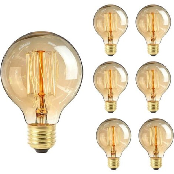 Edison Vintage glødepære, YOUDIAN dæmpbare vintage pærer 40W E27 skrue Dekorative spiralglødetrådspærer Bløde G80