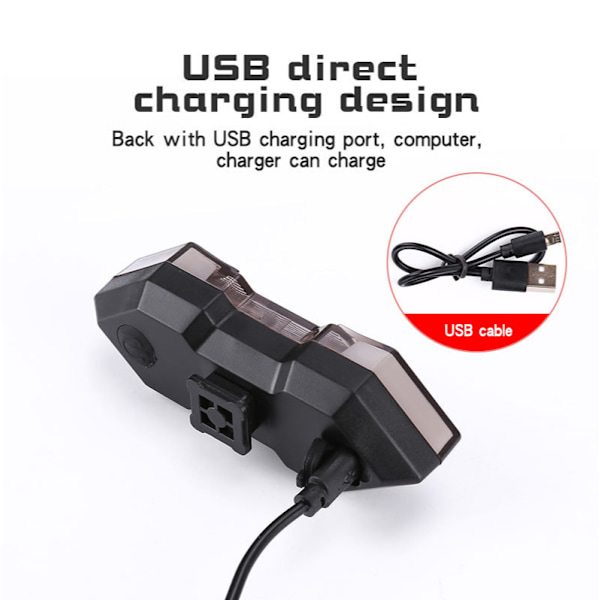 Uusi langaton kaukosäädin vilkkuva takavalo USB -ladattava vedenpitävä yöpyörän viileän ajon varoitusvalo,