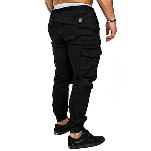 Enfärgade joggingbyxor med dragsko för män Black L