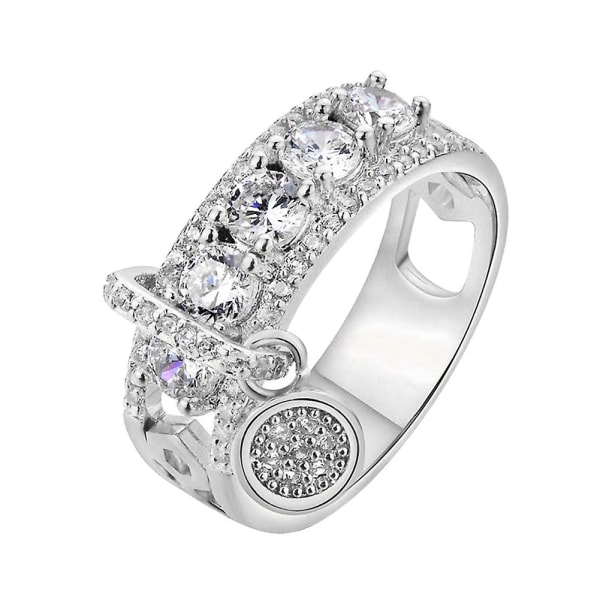 Luxury Hollow Cubic Zirkonia pyöreä Charm Lady Finger Ring häät morsiamen korut Silver US 11