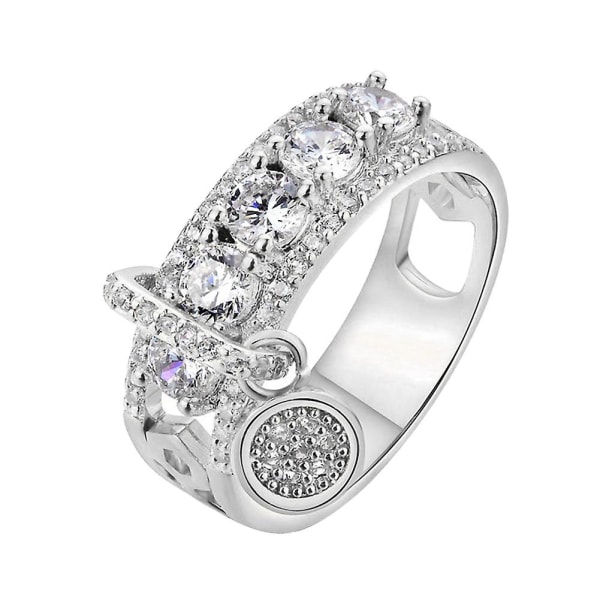Luxury Hollow Cubic Zirkonia pyöreä Charm Lady Finger Ring häät morsiamen korut Silver US 9