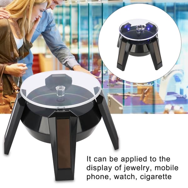 Solar 360 Roterende Display Stand LED Lys til Ur Telefon Smykker Sort