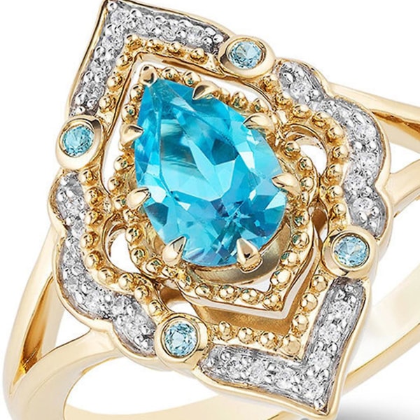 Waterdrop Faux Blue Topaz Kvinnor Hollow Finger Ring Party Bankett Smycken Present US 9