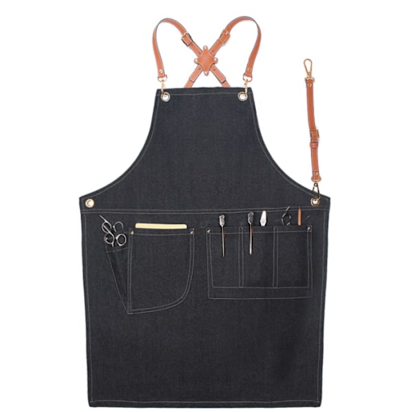 Fashionabla jeansförkläde, arbetskläder förkläde (Cross brown bälte jeans G svart),