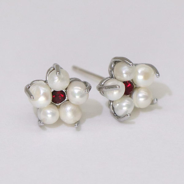 Örhänge Pearl Flower Stud Modesmycken Ac6094 white red