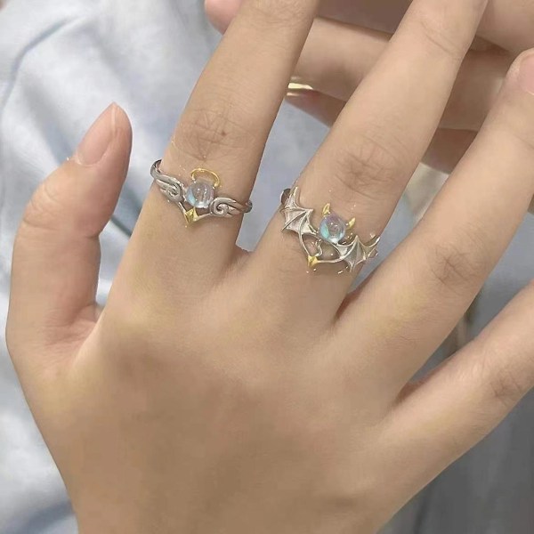 Par Ring Öppning Justerbar Män Kvinnor Lysande Faux Moonstone Finger Ring För Bröllop A