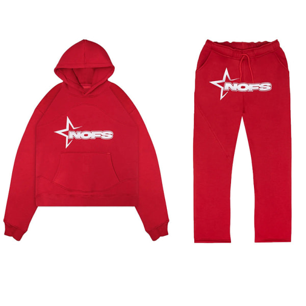 Retro bogstavtrykt stor størrelse løs sweatshirt, hip-hop street casual pullover jakkesæt til mænd og kvinder S red