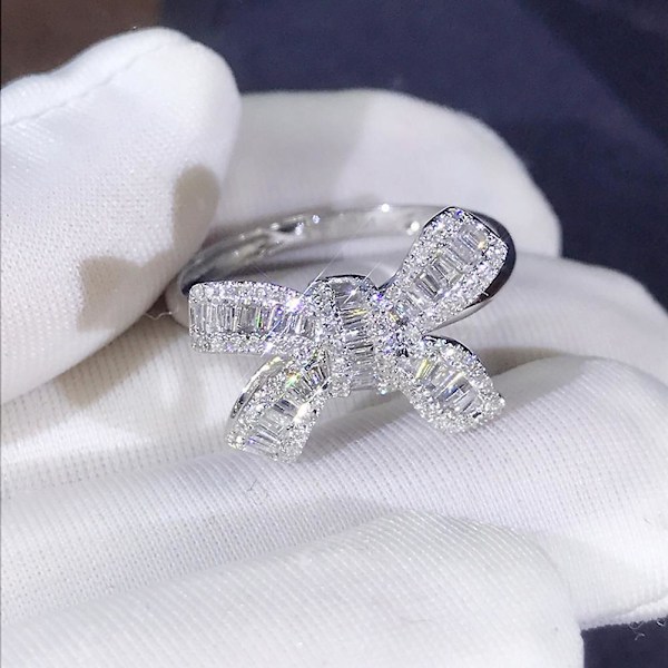 Bryllupsfest Luksus Fuld Rhinestone Bue Kvinder Finger Ring Brude Smykker Gave US 6