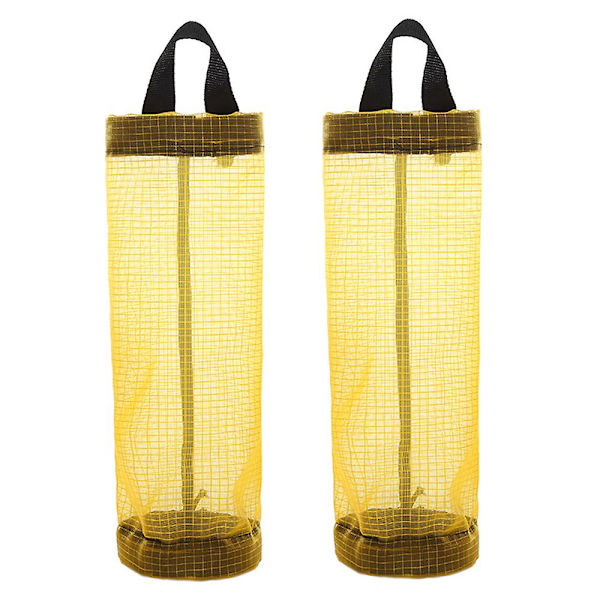 2 st Plastpåshållare, dispensrar, soppåshållare Återvinningsbehållare Mesh förvaringsautomater Hängande mesh nätsoppåse Organisera Yellow