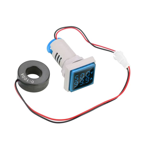 LED Digital Display AC Spenning Strømmåler Indikator 22mm 0-100A Blå