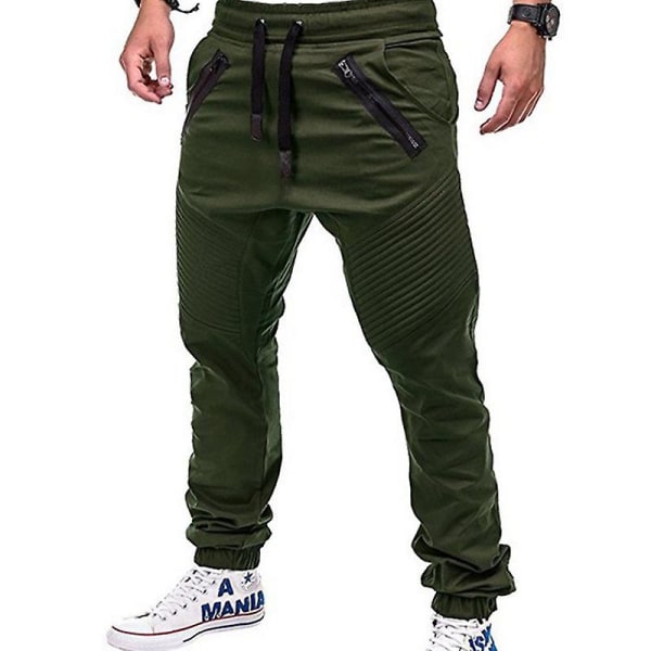 Mænds elastiske talje snøre jogging cargo bukser Green M