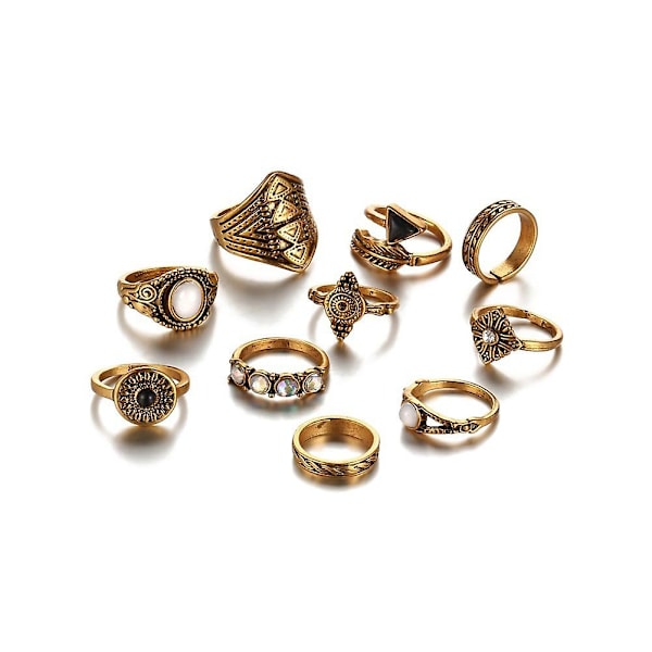 10 st/ set Boho Dam Retro Solfjäder Pil snidade Knuckle Midi staplingsringar Bronze