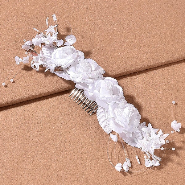 Hårnålshuvudbonad med vit blomma Stor kam tillbaka kamma hårprydnad brudtillbehör för bröllopshår