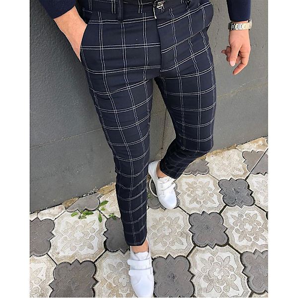 Plaid Slim Pencil Bukser til mænd Dark Blue M