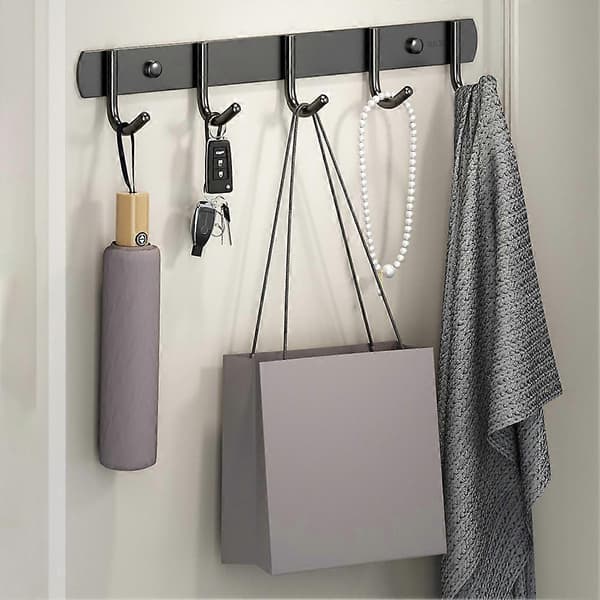 Reiätön seinäkoukku 3/4/5/6 koukulla, vakaa, ei lävistystä, ripustuskoukut kylpyhuoneeseen ja keittiöön Black 6 Hooks